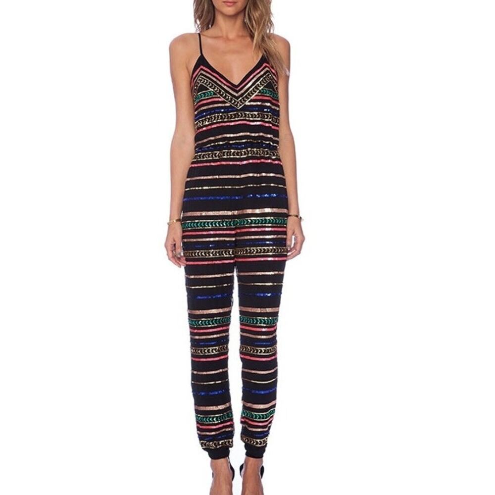 Mara Hoffman Sequin Striped Georgette Spaghetti Strap Jumpsuit black size XS - Picture 13 of 13